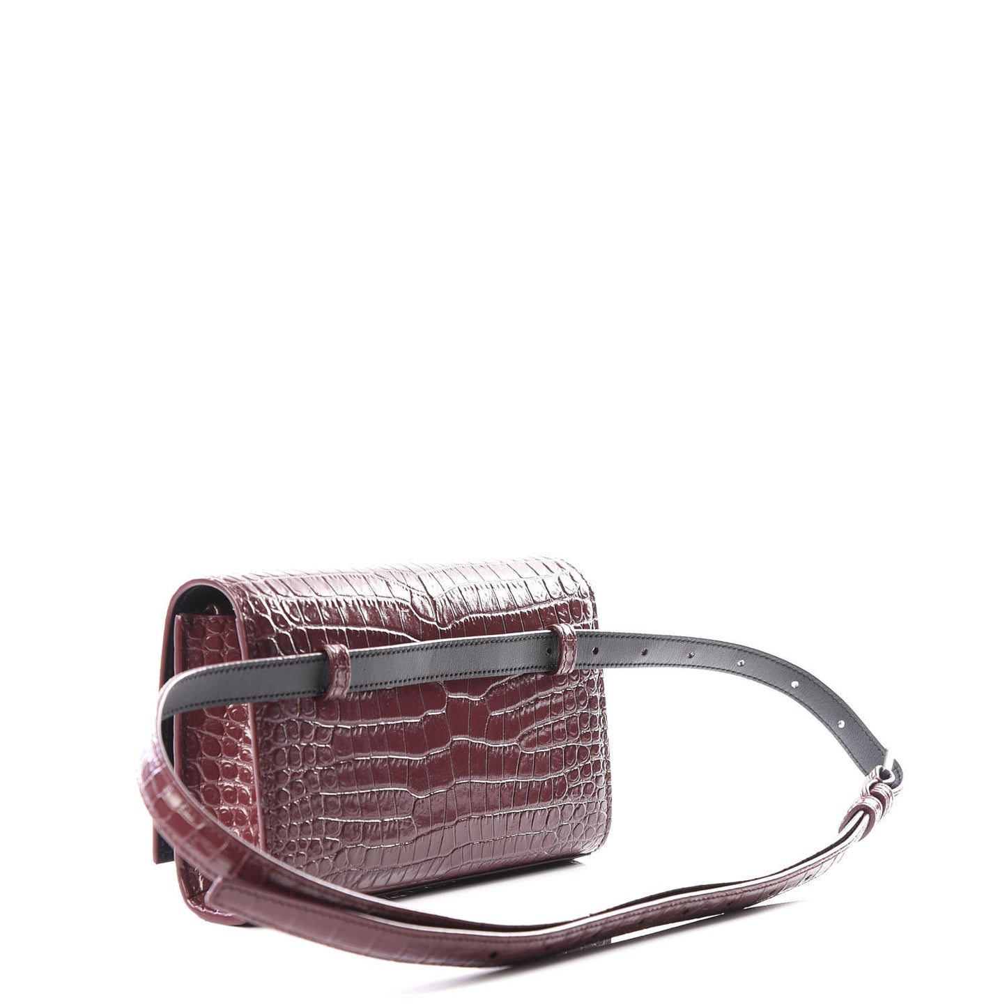 Calfskin Crocodile Embossed Monogram Kate Belt Bag Burgundy