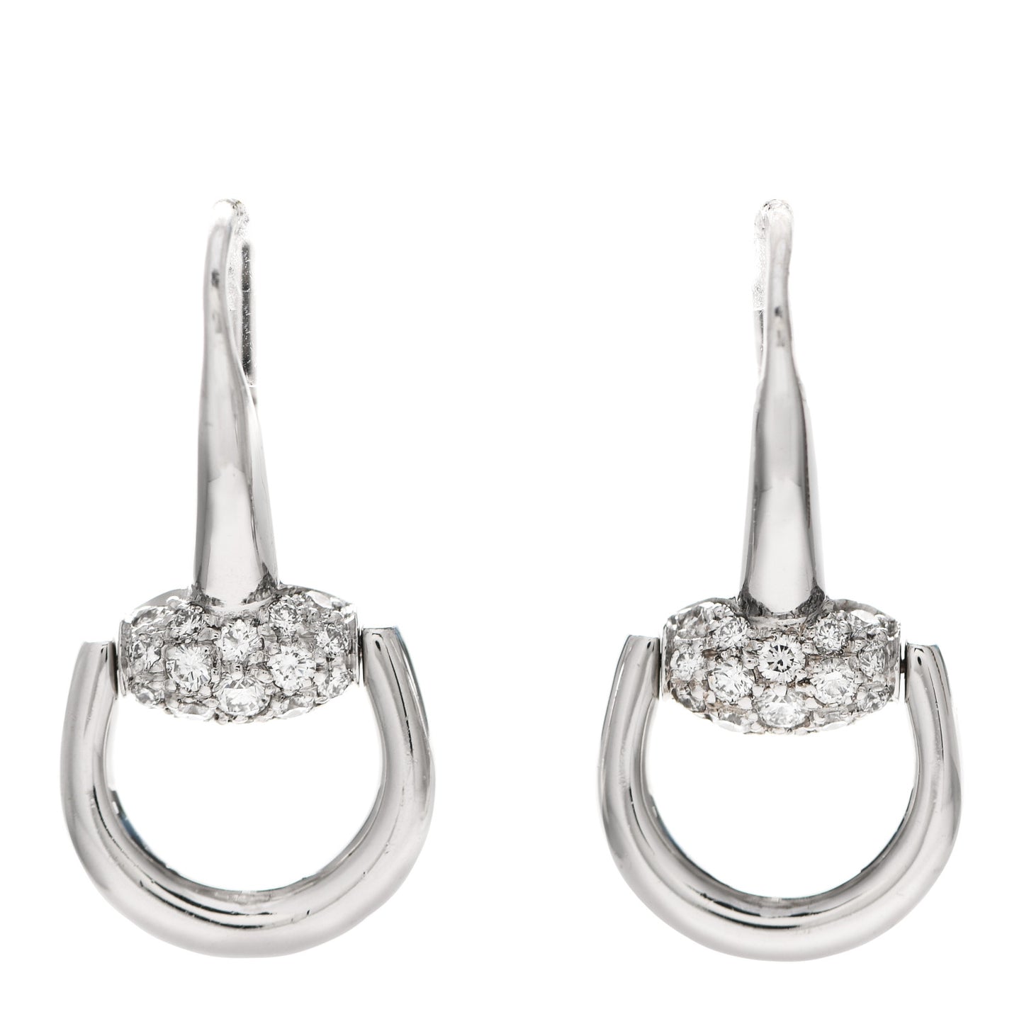 18K White Gold Diamond Horsebit Drop Earrings