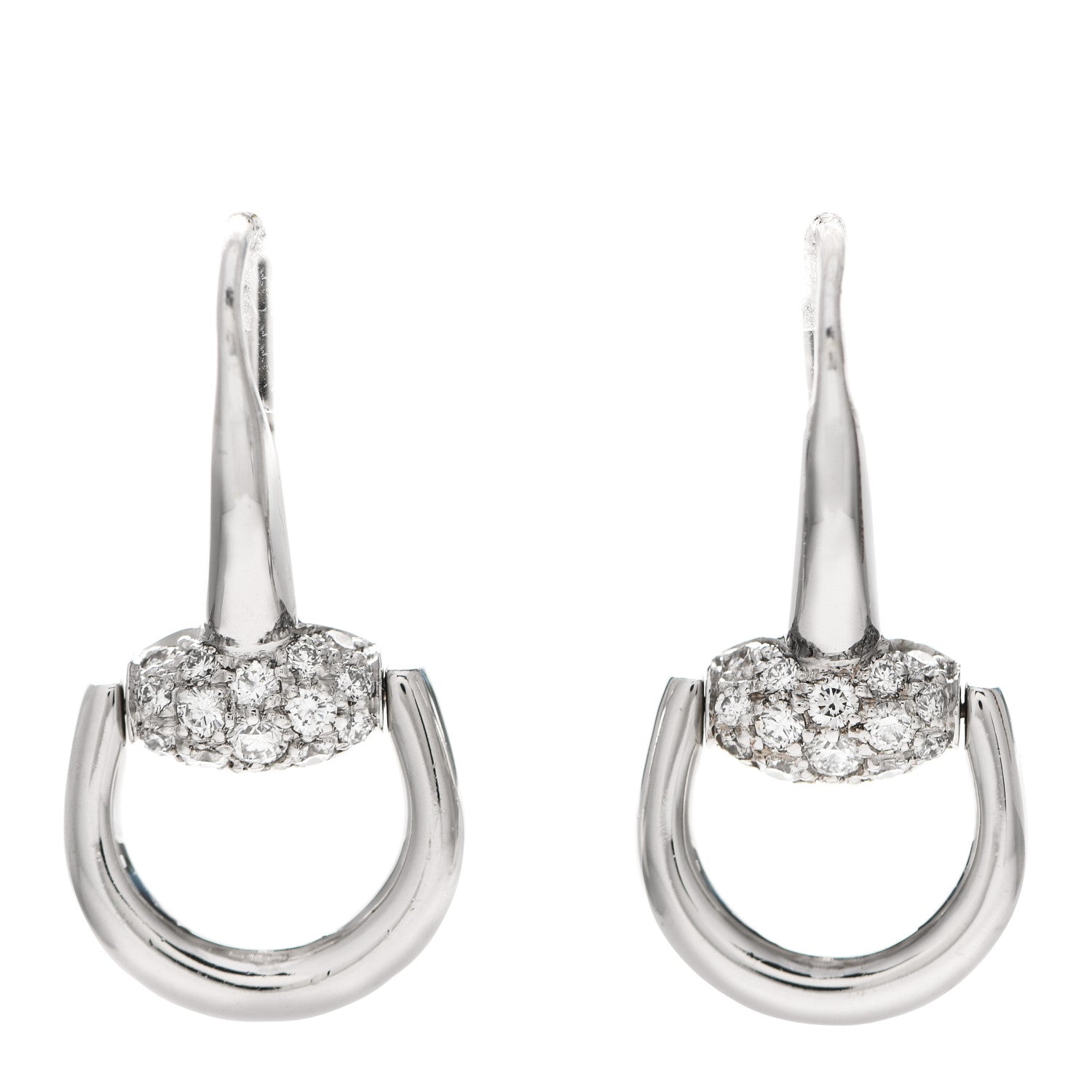 Gucci 18K White Gold Diamond Horsebit Drop Earrings 1 of 6