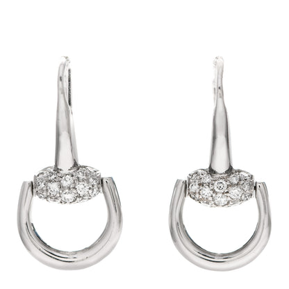 Gucci 18K White Gold Diamond Horsebit Drop Earrings 1 of 6