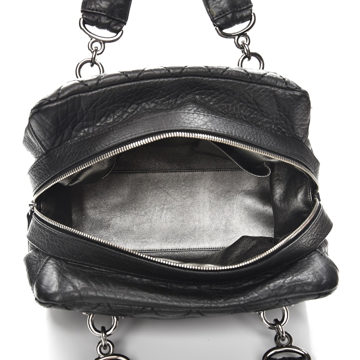 Distressed Lambskin Quilted Small Le Marais Tote Black