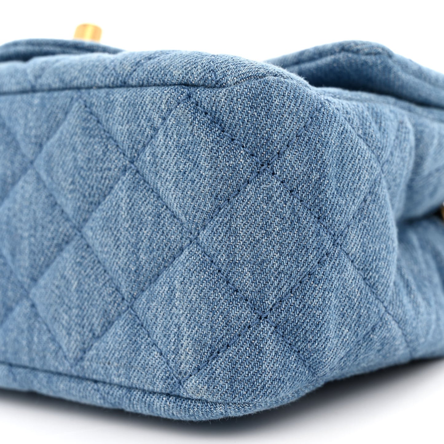 Denim Quilted Mini Pearl Crush Flap Blue