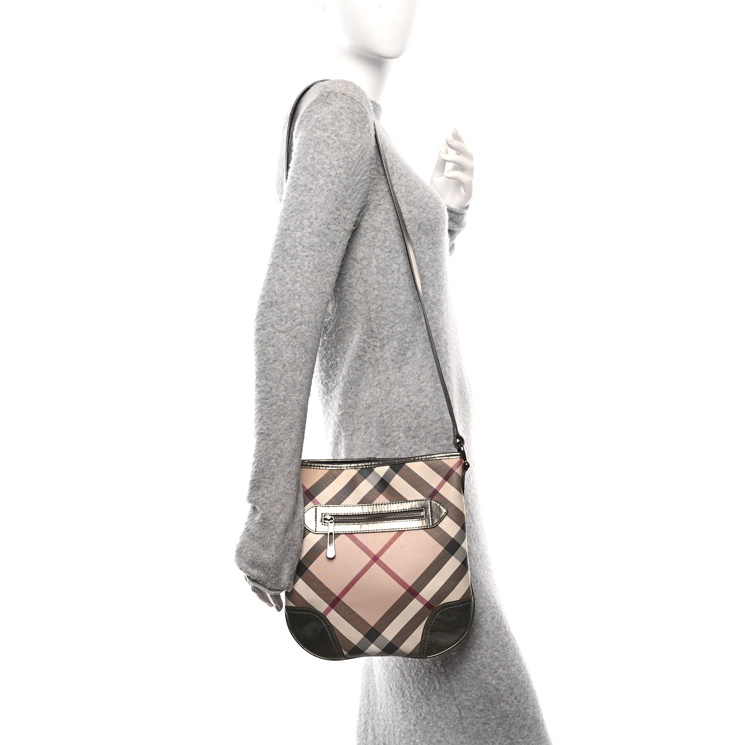 Burberry Patent Nova Check Dryden Crossbody Bag Pewter 2 of 8