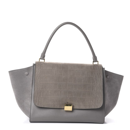 Celine Crocodile Embossed Nubuck Large Trapeze Grey 1 of 9