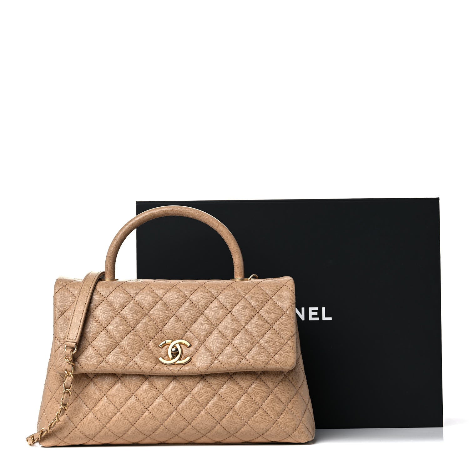 Chanel Caviar Quilted Medium Coco Handle Flap Beige 15 of 15