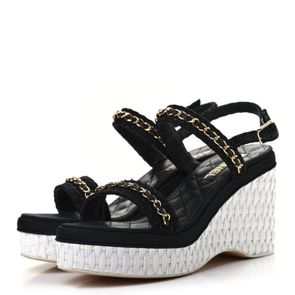 Chanel Tweed Chain Platform Sandals 38.5 Black 3 of 8