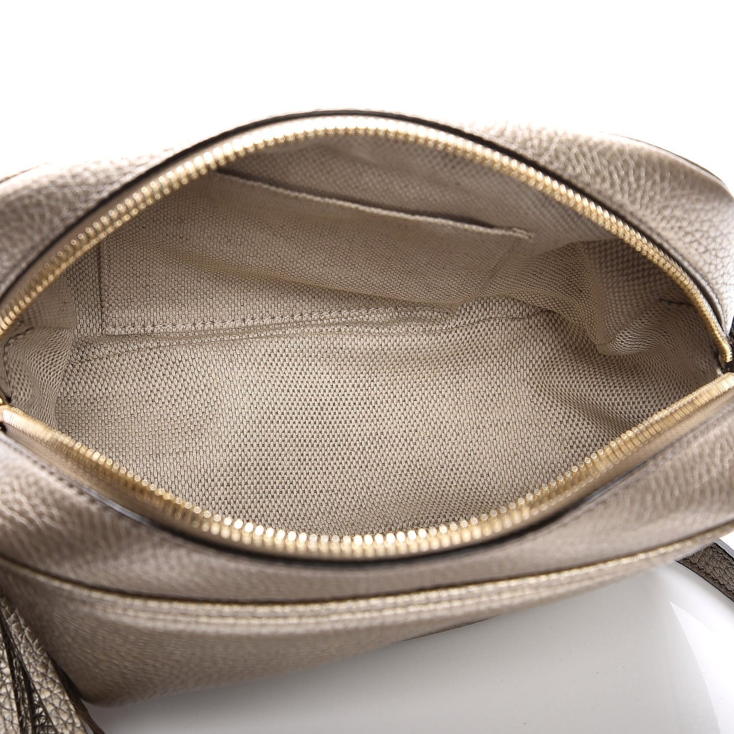 Metallic Pebbled Calfskin Small Soho Disco Bag Golden Beige