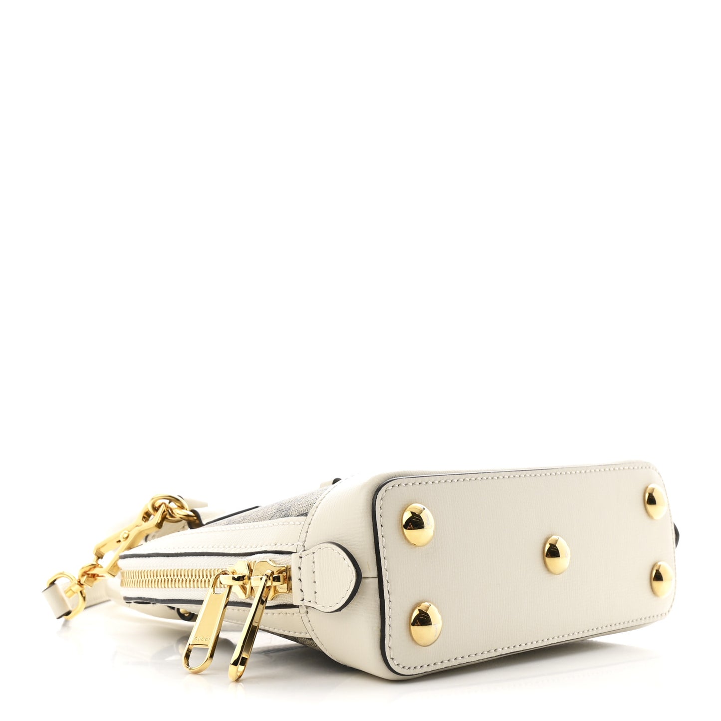 GG Supreme Monogram Azalea Calfskin Mini Horsebit 1955 Top Handle Bag Beige Ebony Mystic White