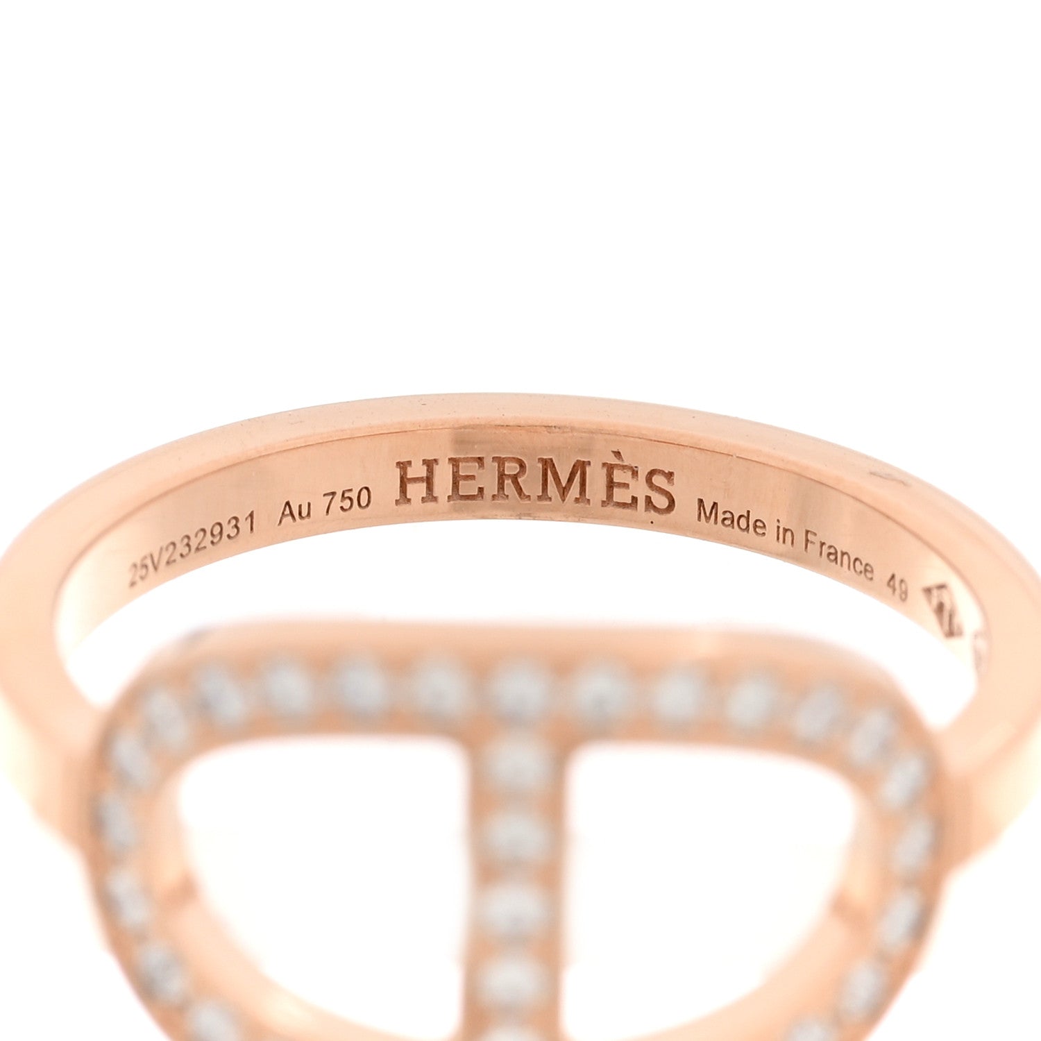 Hermes 18K Rose Gold Diamond MM Chaine d'Ancre Contour Ring 49 5 4 of 4