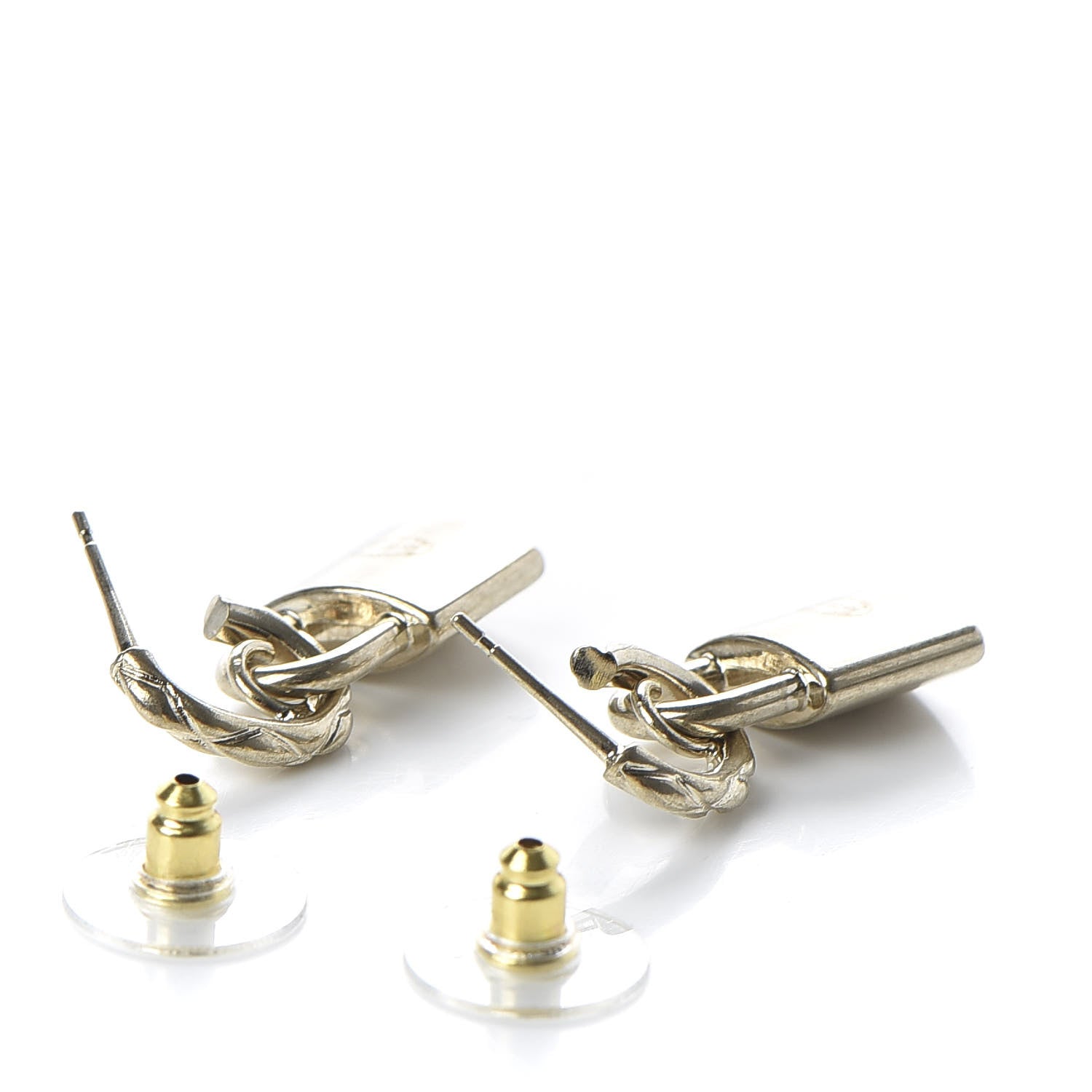 Chanel Metal Lock Drop Earrings Light Gold 3 of 4