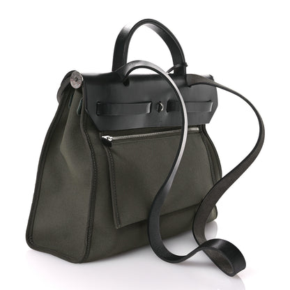 Hermes Military Toile Vache Hunter Herbag Zip 31 PM Vert De Gris Black 4 of 11