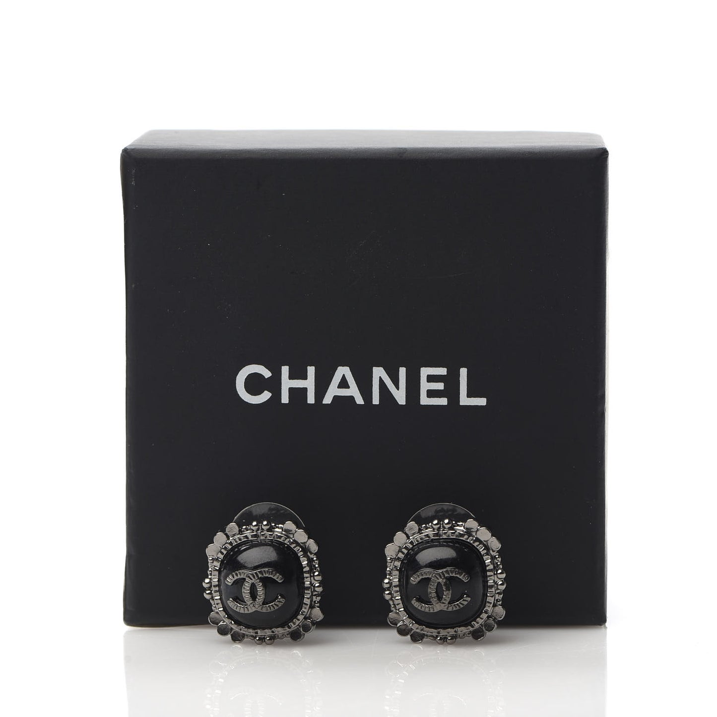Ruthenium Enamel CC Earrings Black