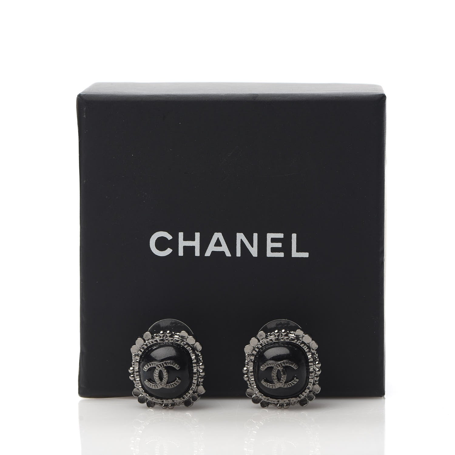 Chanel Ruthenium Enamel CC Earrings Black 5 of 5