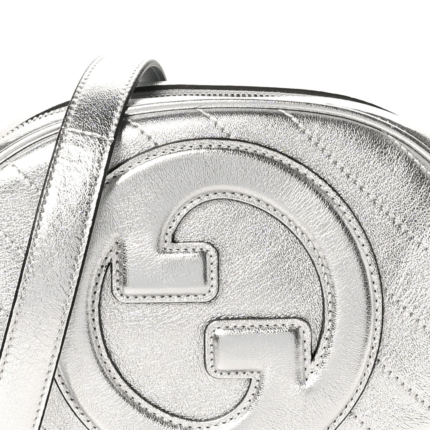 Gucci Metallic Sakai Be Green Calfskin Diagonal Stitched Mini Blondie Shoulder Bag Silver 8 of 10