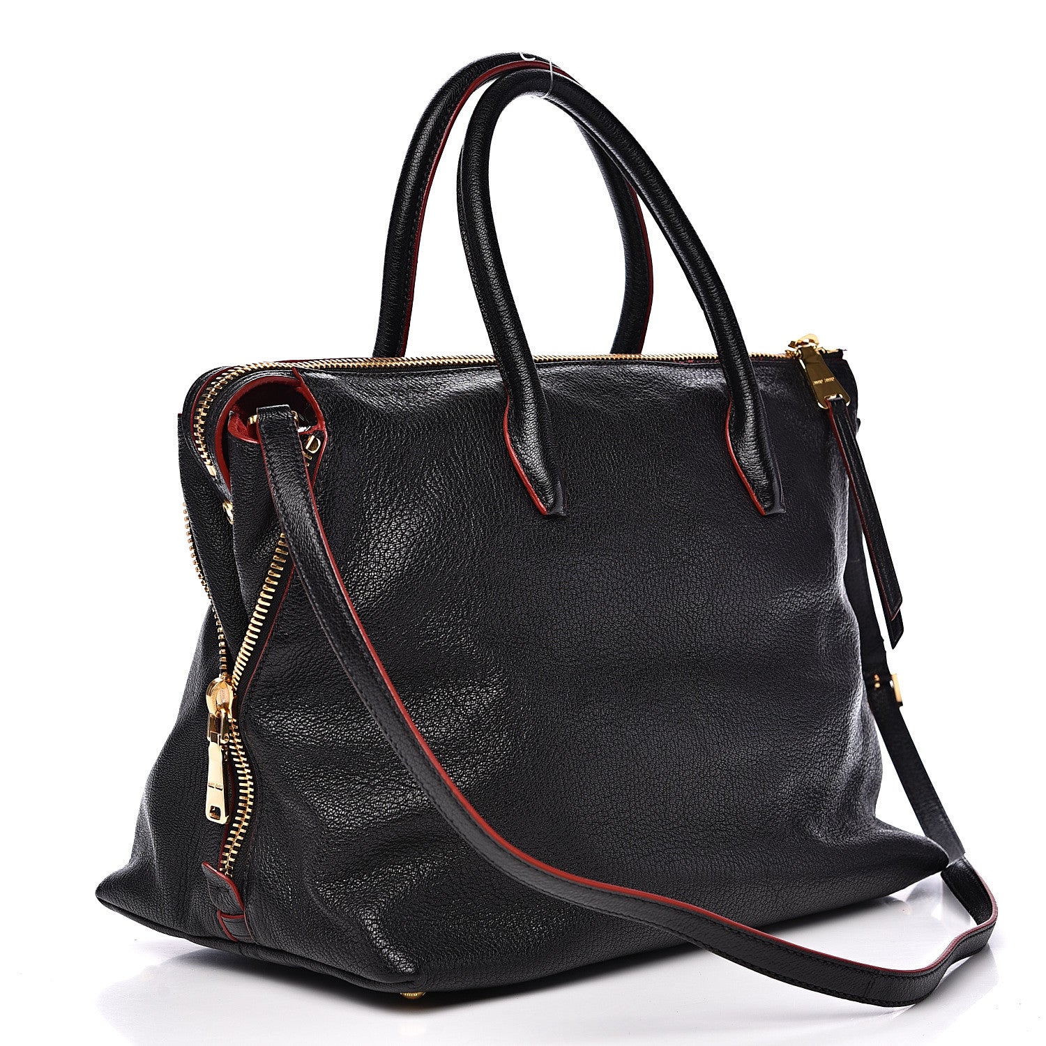 Miu Miu Goatskin Madras Zip Tote Black 2 of 12