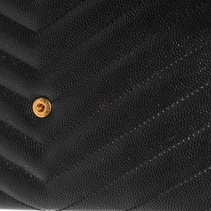 Saint Laurent Grain De Poudre Matelasse Chevron Monogram Envelope Clutch Black 10 of 11