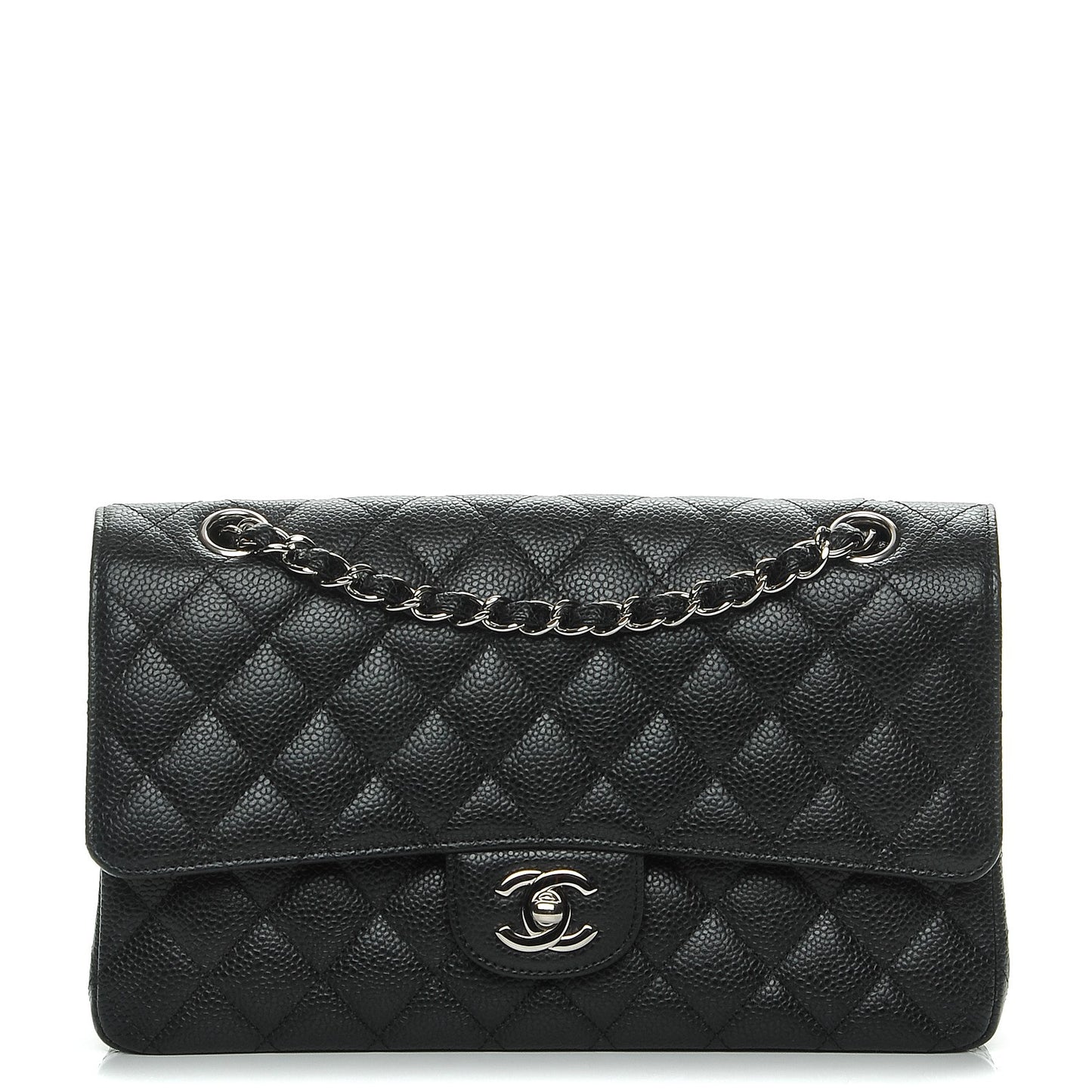 Caviar Quilted Medium Double Flap Black