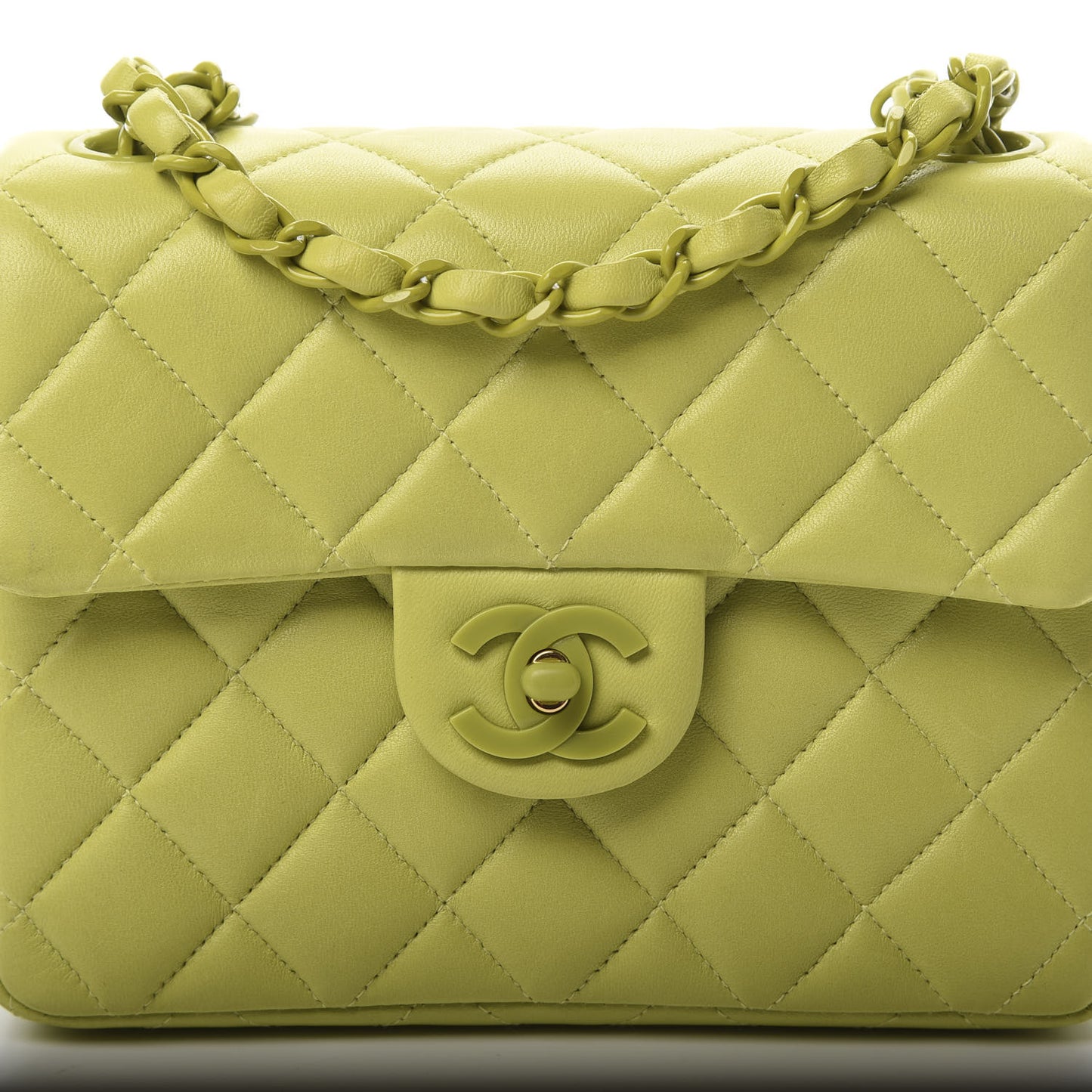 Lambskin Quilted Mini Square Flap Green