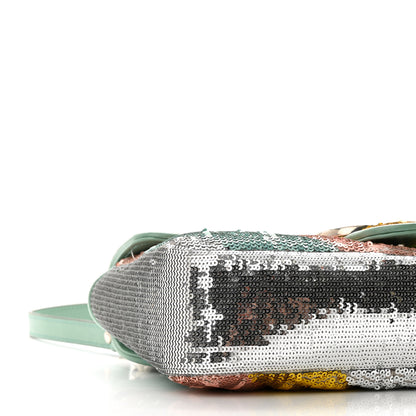 Gucci Sequin Satin Calfskin Matelasse Diagonal Small GG Marmont Shoulder Bag Grigio Argento Verde Chiaro Rosa Giallo Light Water Green 9 of 10