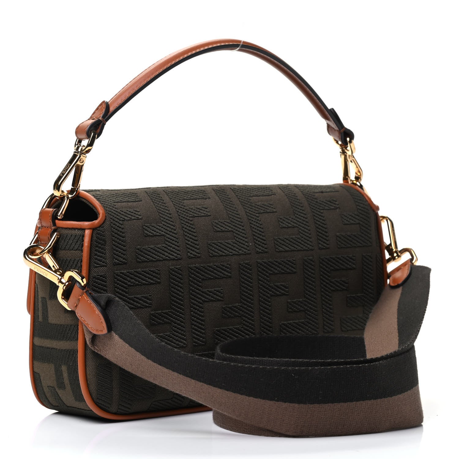 Fendi Canvas Vitello King FF Embroidered Baguette Amazzonia Cuoio 2 of 4