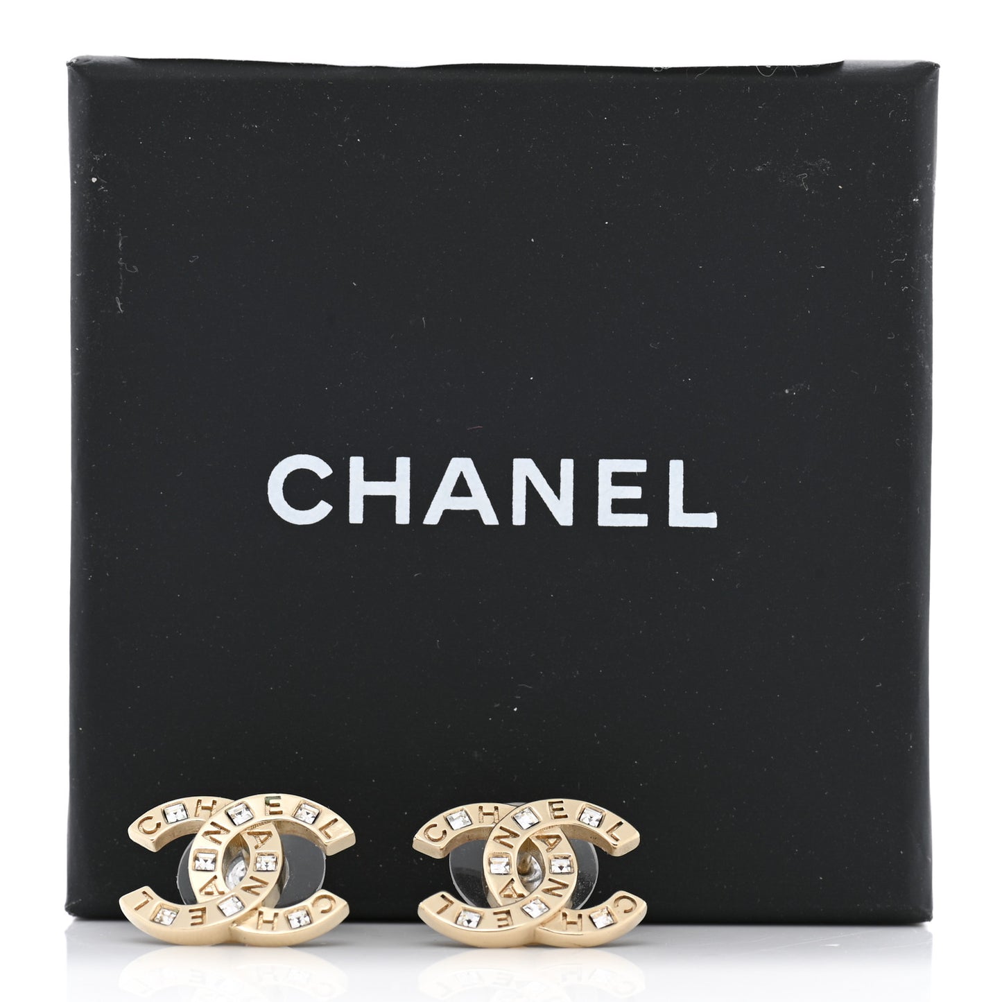 Crystal Metal CC Paris Button Stud Earrings Gold