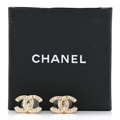 Chanel Crystal Metal CC Paris Button Stud Earrings Gold 5 of 5
