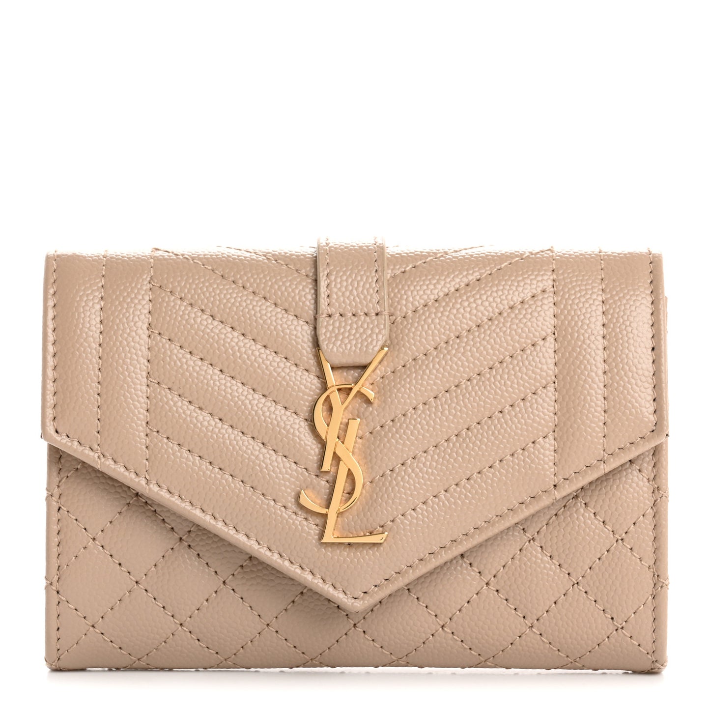 Grain De Poudre Textured Mixed Matelasse Triquilt Small Monogram Envelope Wallet Dark Beige