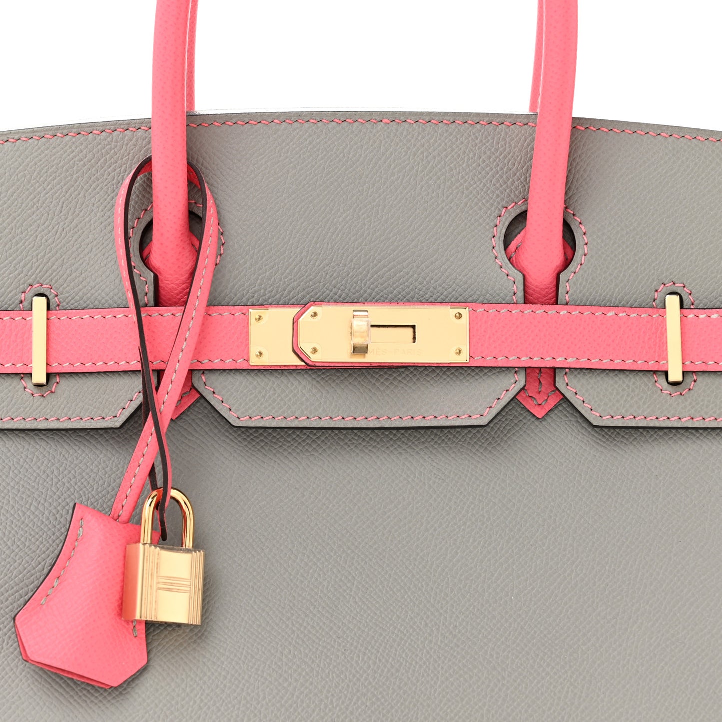 Epsom Horseshoe Birkin 30 Gris Mouette Rose Azalee