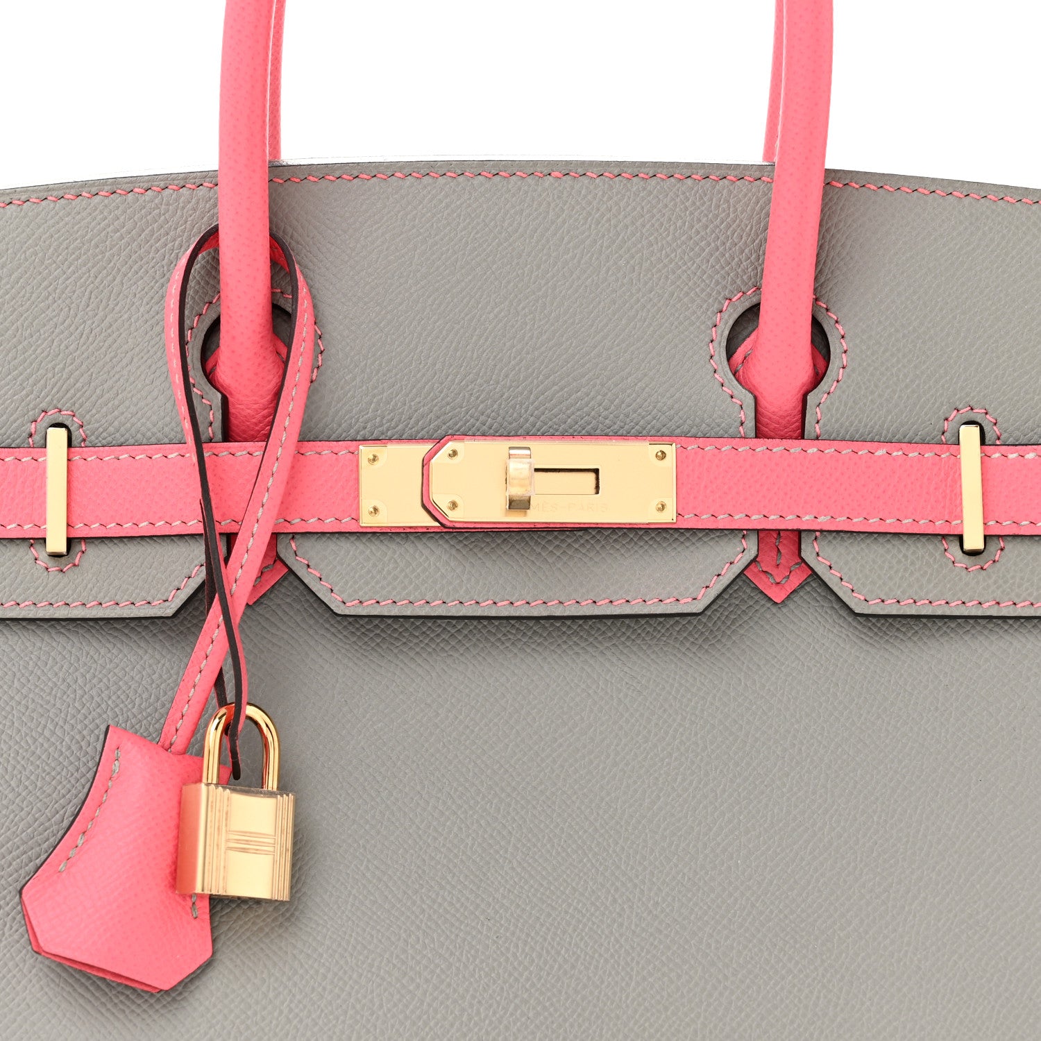 Hermes Epsom Horseshoe Birkin 30 Gris Mouette Rose Azalee 8 of 10