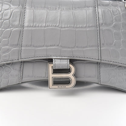 Balenciaga Shiny Calfskin Crocodile Embossed Hourglass Top Handle Bag XS Balenciaga Grey 10 of 10