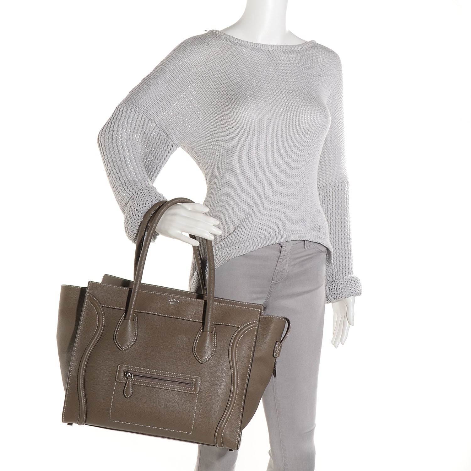 Celine Drummed Calfskin Shoulder Luggage Souris 3 of 10