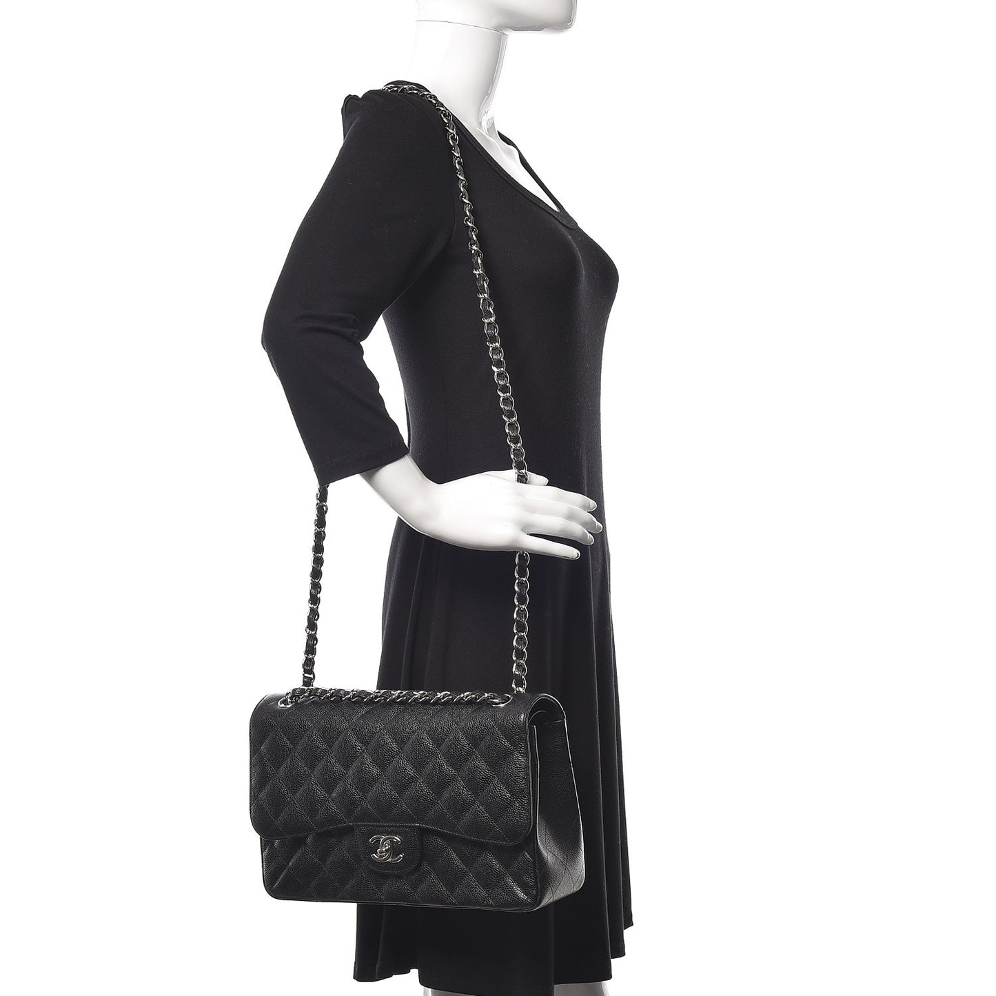 Caviar Quilted Jumbo Double Flap Black