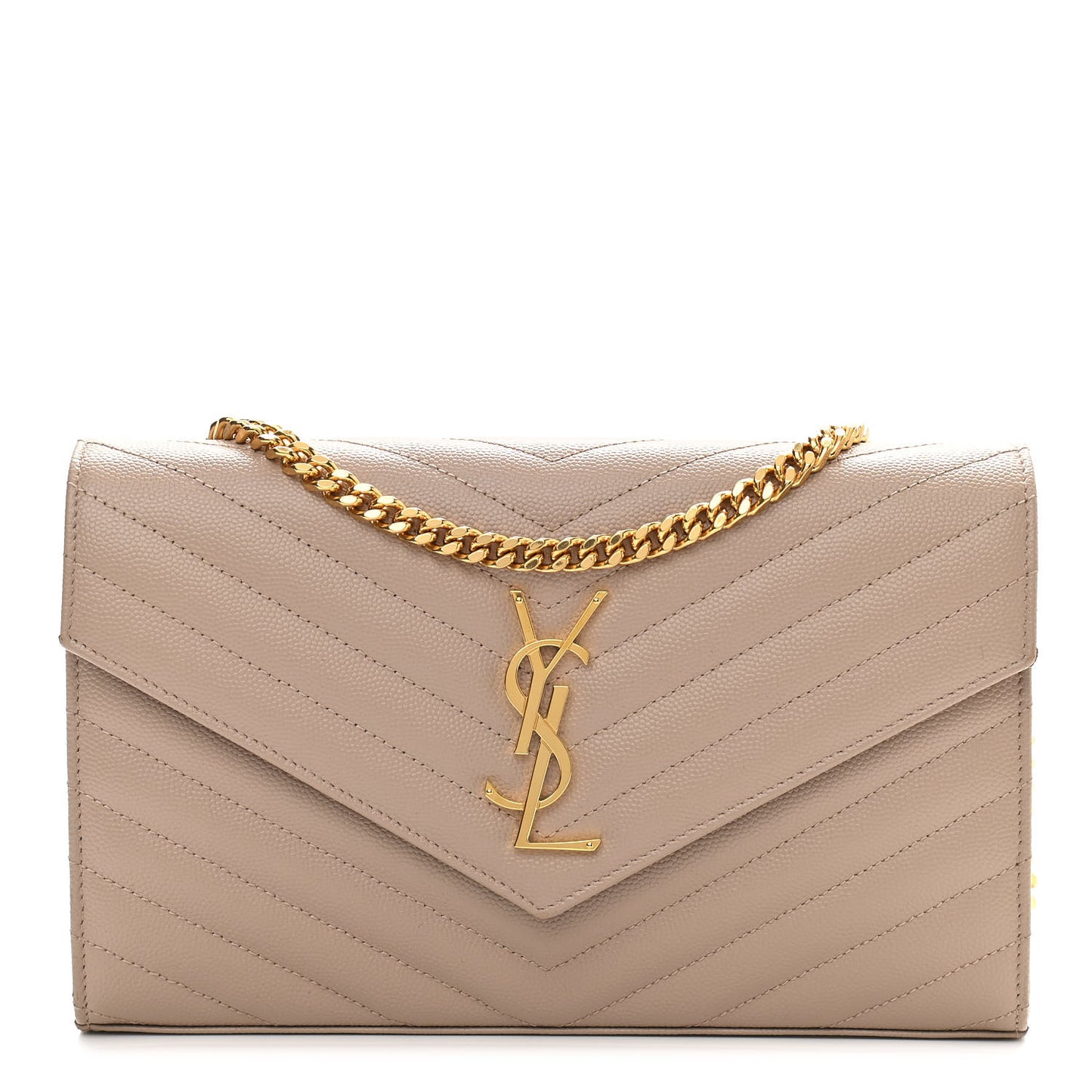 Grain De Poudre Matelasse Chevron Monogram Chain Wallet Dark Beige