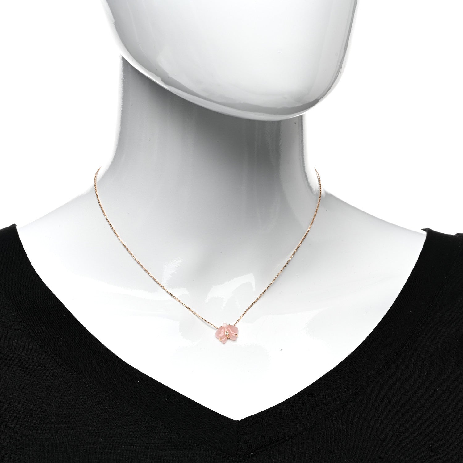 Cartier 18K Pink Gold Rose Quartz Diamond Caresse D'Orchidees Par Cartier Pendant Necklace 2 of 5