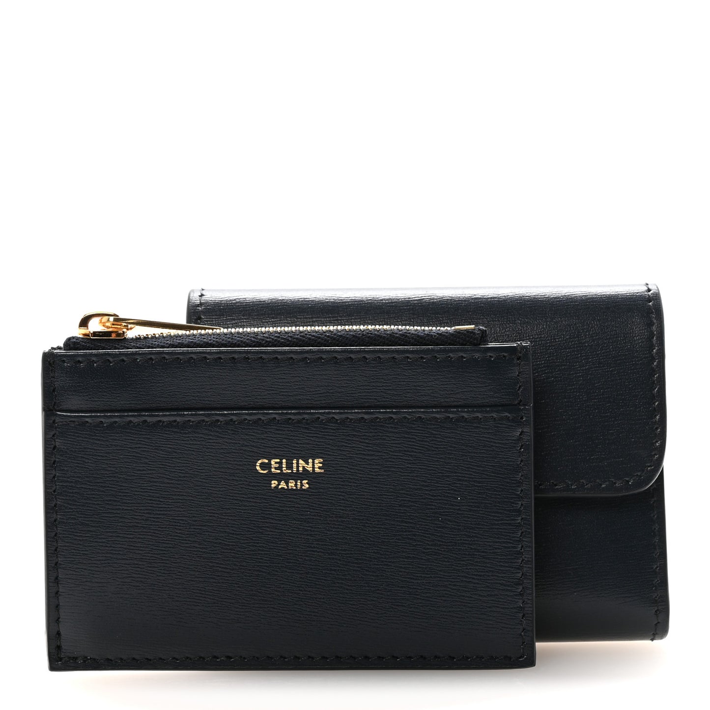 Shiny Calfskin Compact Triomphe Wallet With Coin Purse Navy Blue