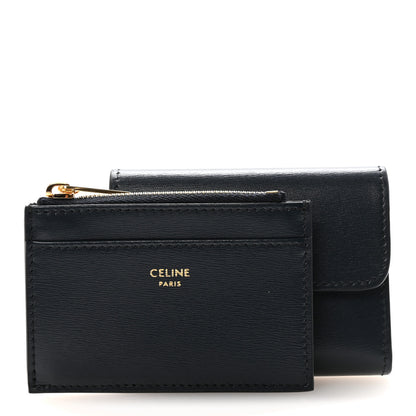 Celine Shiny Calfskin Compact Triomphe Wallet With Coin Purse Navy Blue 3 of 8