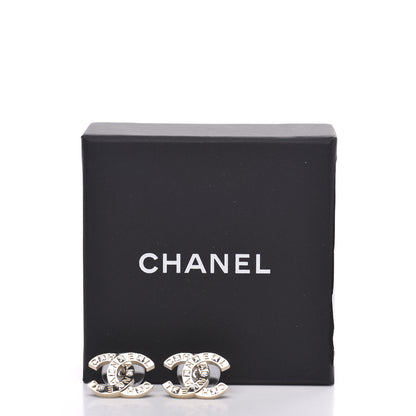 Chanel Crystal Metal CC Paris Button Stud Earrings Gold 4 of 6