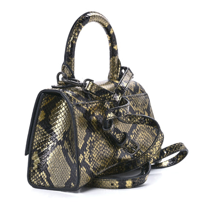Balenciaga Shiny Calfskin Snakeskin Embossed Hourglass Top Handle Bag XS Gold Black 3 of 11