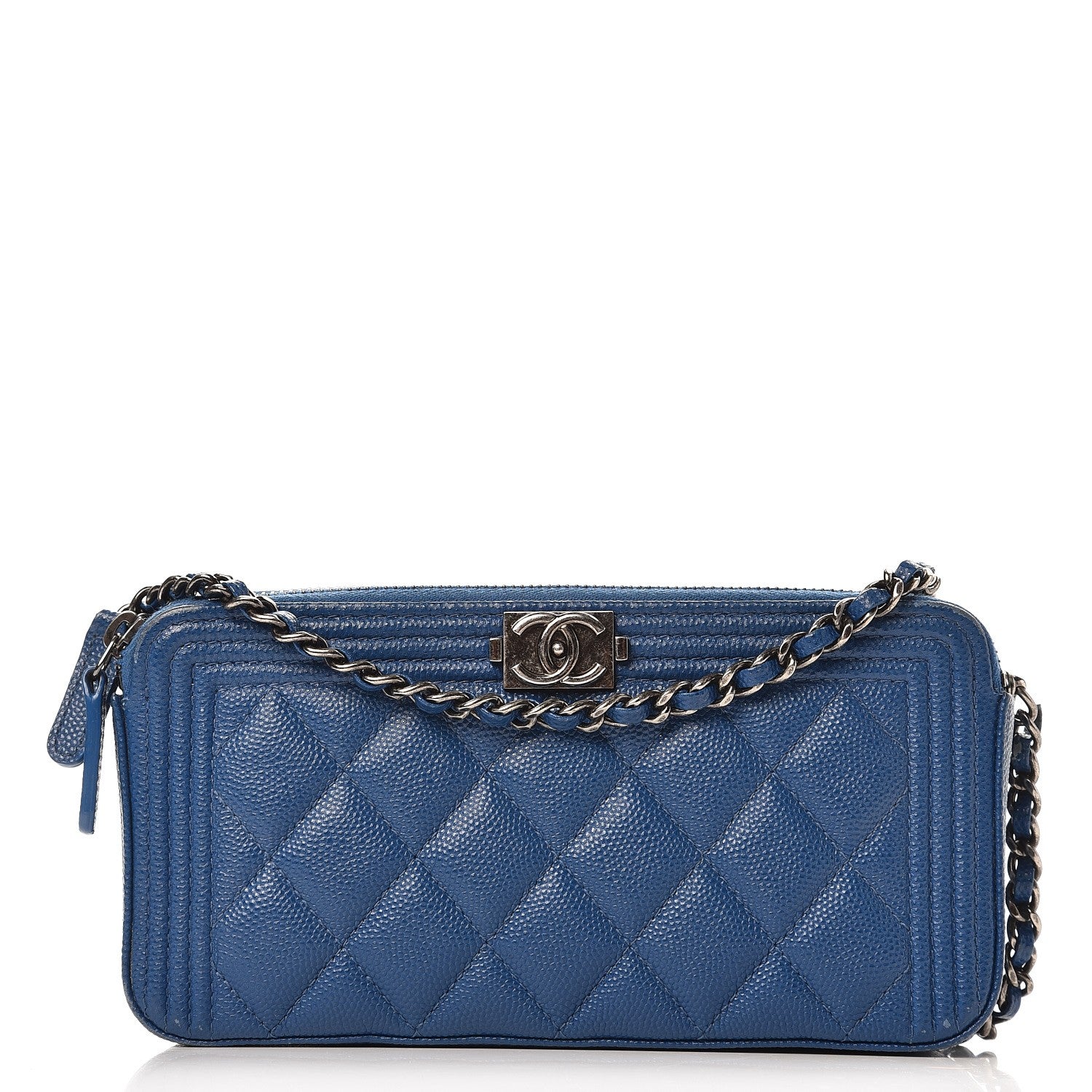 Chanel Caviar Quilted Small Boy Clutch With Chain Blue 1 of 14