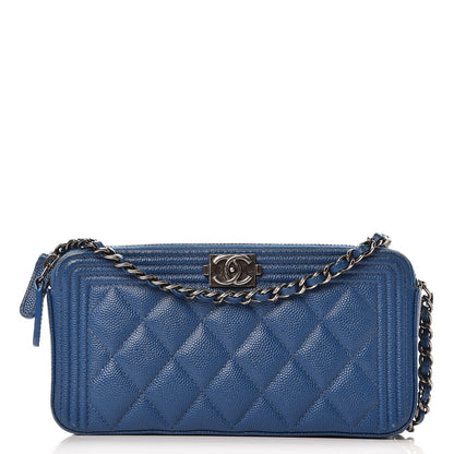 Chanel Caviar Quilted Small Boy Clutch With Chain Blue 1 of 14