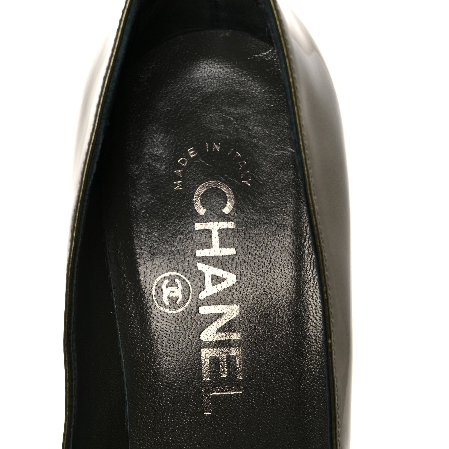 Chanel Calfskin Patent Cap Toe Platform CC Pumps 37 Dark Silver 7 of 7
