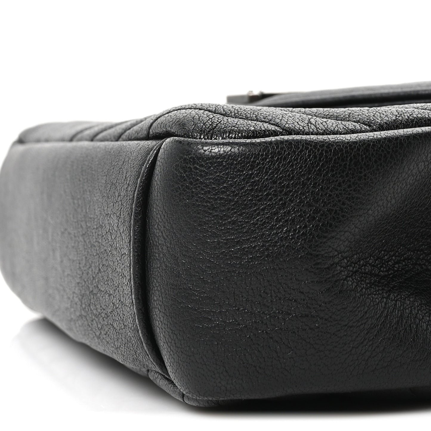 Sheepskin Matelasse Chevron Monogram Medium College Bag Black