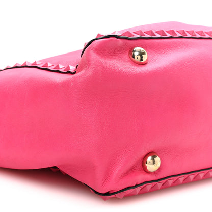 Valentino Garavani Vitello Monochrome Medium Rockstud Tote Pop Fuxia 9 of 10