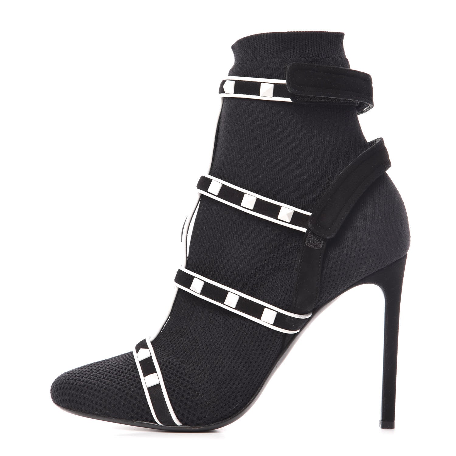 Valentino Garavani Knit Suede Free Rockstud Bodytech 105mm Ankle Boots 39.5 Black Optic White 1 of 15