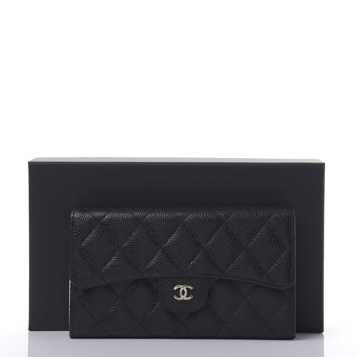 Caviar Quilted Large Flap Wallet Black