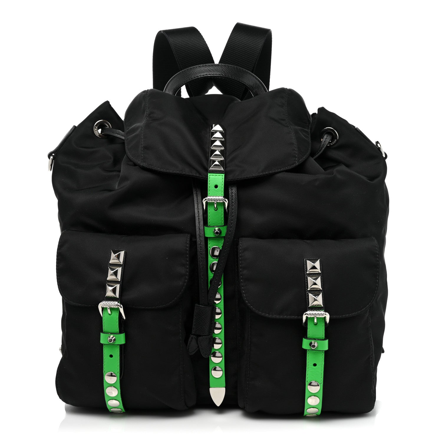 Prada Nylon New Vela Studded Backpack Black Green 1 of 8