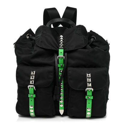 Prada Nylon New Vela Studded Backpack Black Green 1 of 8