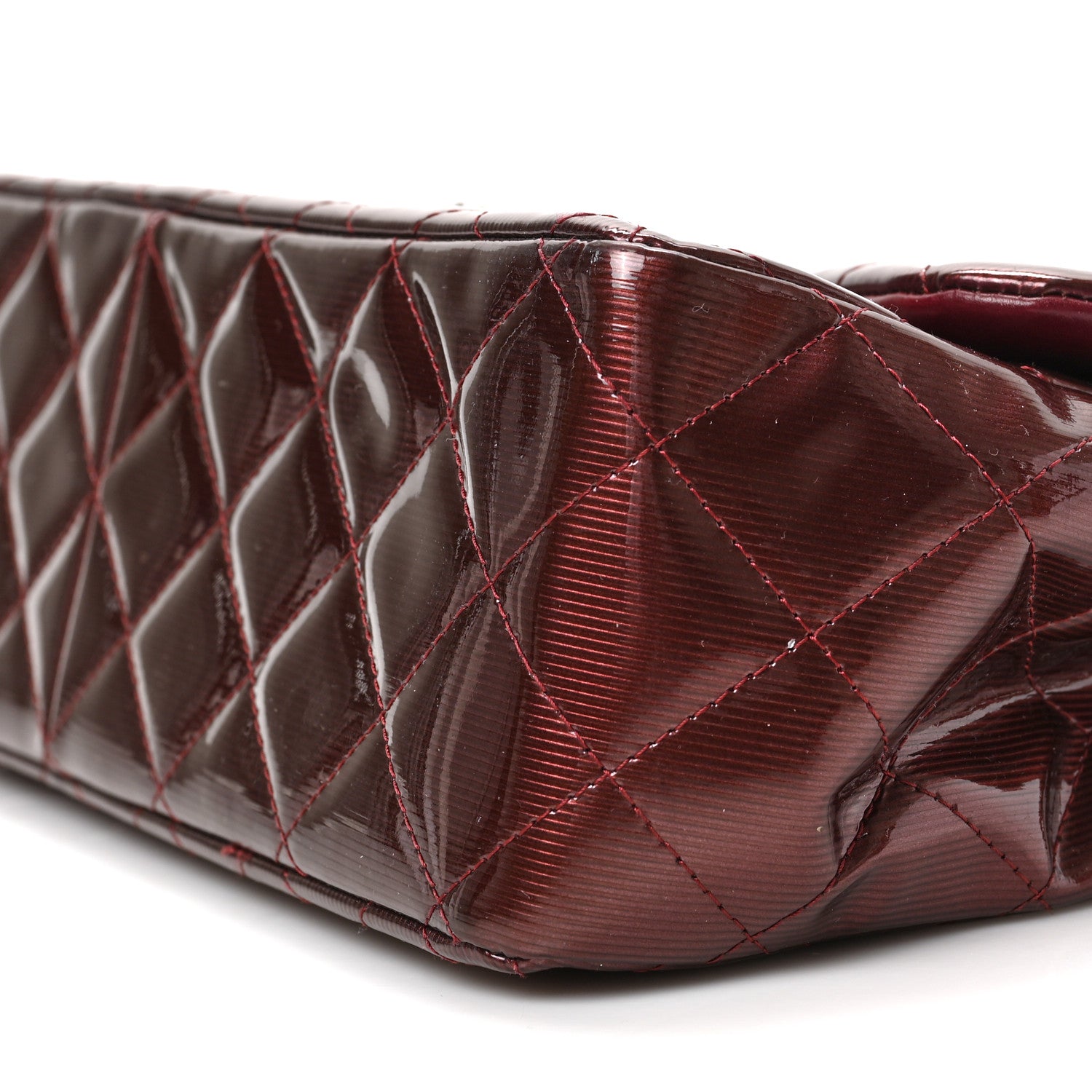 Chanel Striated Patent Quilted Jumbo Double Flap Burgundy 9 of 9
