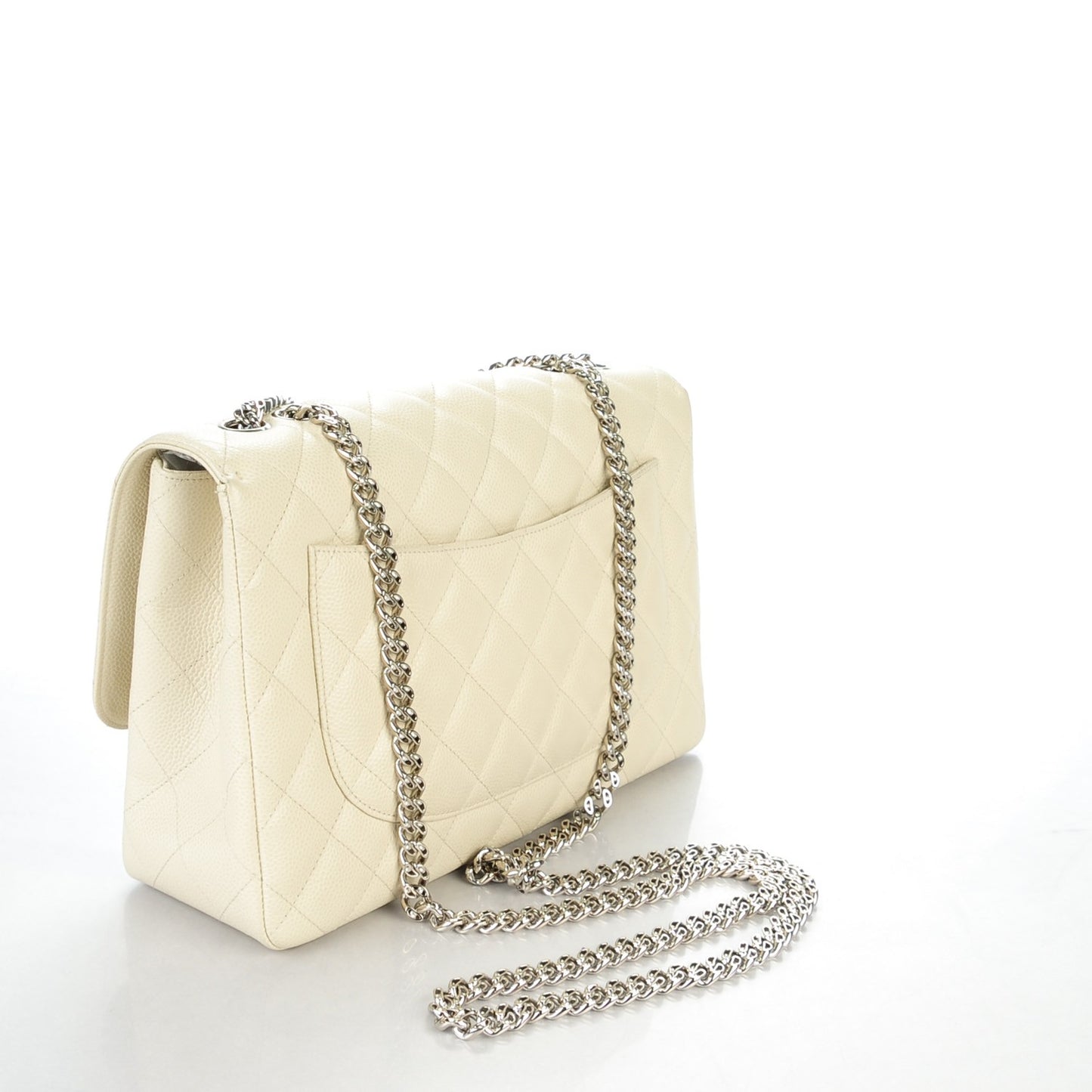 Caviar Jumbo Single Flap w Bijoux Chain White