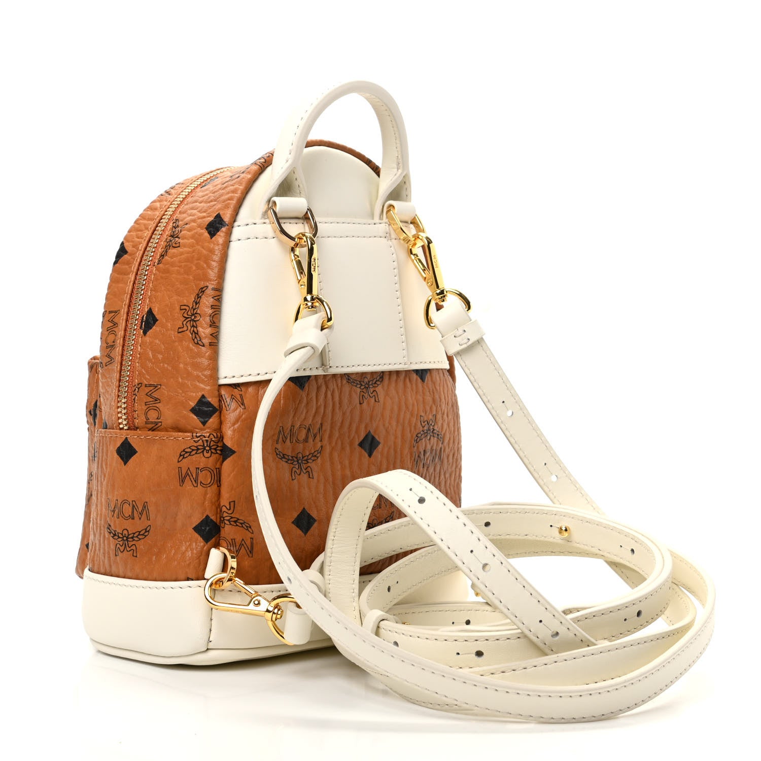 MCM Visetos X-Mini Stark Backpack Cognac White 2 of 9